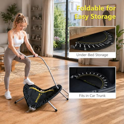 SkyBound Mini Rebounder Trampoline for Adults Foldable Fitness Rebounder with Adjustable T-Bar Handle - 40" Exercise Trampoline for Kids & Adults - Indoor Fitness Trampoline for Workout Trainer - style: Premium