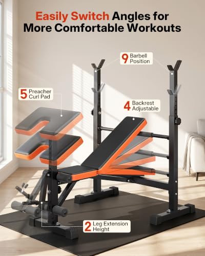 YOLEO 6 in 1 Adjustable & Foldable Weight Bench Set for Bench Press