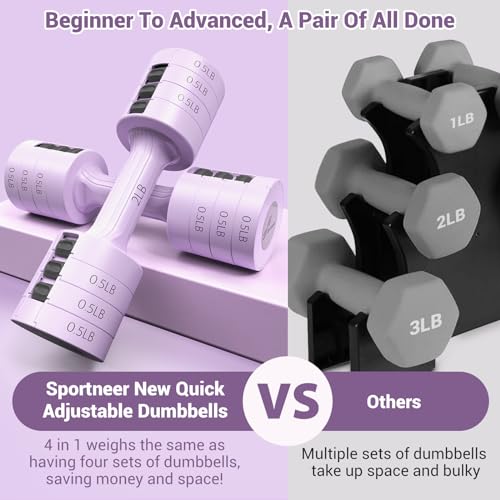 Sportneer Adjustable Dumbbells Hand Weights Set: 5 lb Dumbbell Set of 2 Each 2lb 3lb 4lb 5lb Free Weights Fast Adjust Weight 4 In 1 Weights Dumbbells Set for Women Men Home Gym Exercise Training