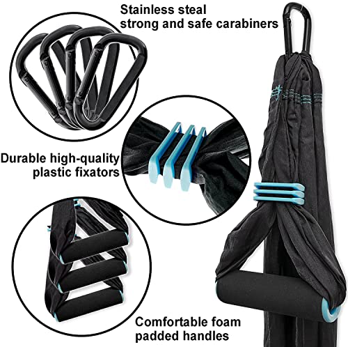 Aerial Yoga Swing Set - Hammock Hanging Swing - Sling Inversion Fly Kit - Antigravity Yoga Sling - Suspension Trapeze - color: BLACK