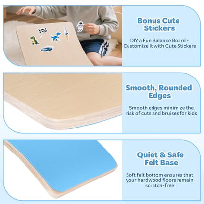 Balance Board Kids, 35 Inch Natural Wooden Wobble Balancing Board for Open Ended Learning, Toddler Rocker Board with Non Slip Felt Yoga Curvy Board for Adult Boys Girls M.ontessori-Inspired