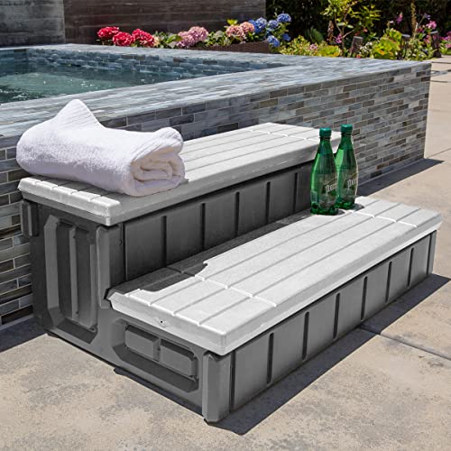 XtremepowerUS Universal Heavy Duty 2-Step Spa & Hot Tub Step Porch Steps with Large Storage Compartment Non-Slip Resistant Step Stairs 36" Inches Long Stool Pool Ladder, Grey - color: Gray