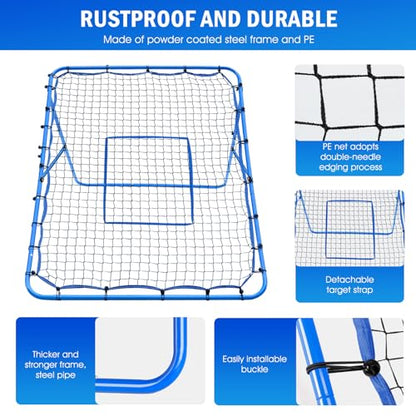 Volleyball Baseball Rebounder Net, Softball Rebounder Pitchback Net Quick Adjustments, Quick Adjustments Lacrosse Bounce Back Practice Equipment, Ideal for Outdoor Indoor and Backyard Training - size: 5FTx4FT, style: Multi-Sport Rebounder Net