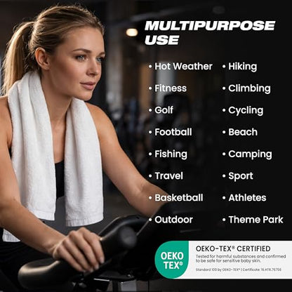 Sports Towel - Double Pack (2 Pieces), 12"x51", White, 100% Cotton - Oeko-Tex Certified, Very Absorbent and Quick-Drying, for Fitness, Gym and Yoga