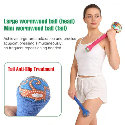 2PCS Herbal Wormwood Lymphatic Drainage Anti Slip Manual Massage Hammer Longer Handle Back Massager for Shoulder, Neck & Muscle Pain Relief (Rose Red/Dark Blue) - color: Rose Red+dark Blue