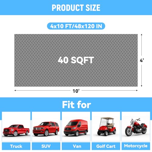 4x10 FT Garage Floor Mat, 2.8mm Thickened Diamond Plate - color: Gray, size: 4x10 FT