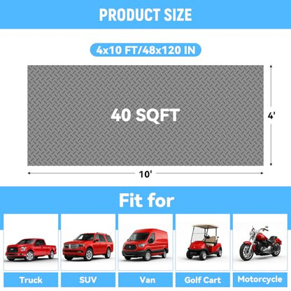 4x10 FT Garage Floor Mat, 2.8mm Thickened Diamond Plate - color: Gray, size: 4x10 FT
