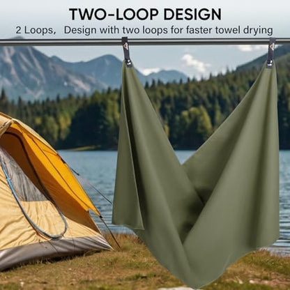 Microfiber Travel Towel, Ultra Absorbent Quick Dry Towels, Lightweight Gym Sports Camping Towel for Workout, Yoga, Beach, Shower, Swimming (Combo, Army Green)