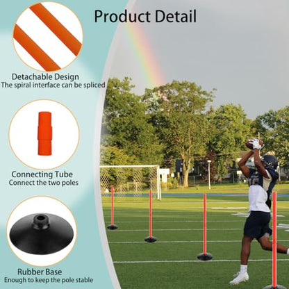 TNZMART 3.3FT Training Agility Poles Detachable Soccer Training Sticks Multi-Purpose Slalom Boundary Poles with Rubber Bases - color: Orange