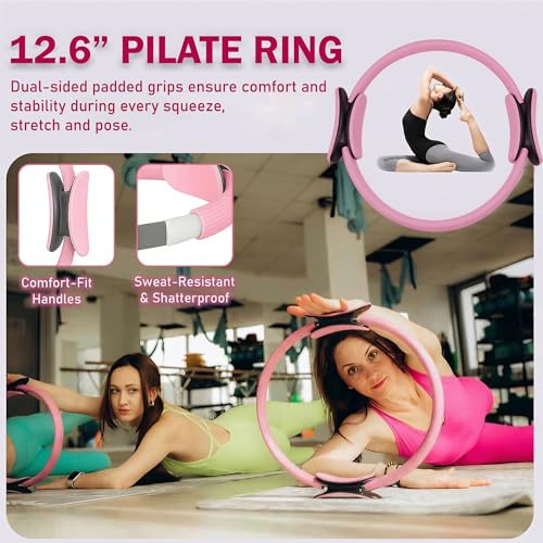 Pilates Workout Kit for Home, Pilates Essential Equipment with Adjustable Ankle Wrist Weights, Resistance Bands, Pilates Ring and Ball Set, Yoga Straps, Grip Socks Fitness Accessories kits for Women