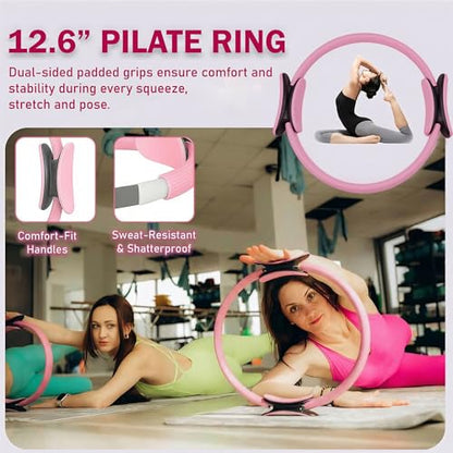 Pilates Workout Kit for Home, Pilates Essential Equipment with Adjustable Ankle Wrist Weights, Resistance Bands, Pilates Ring and Ball Set, Yoga Straps, Grip Socks Fitness Accessories kits for Women