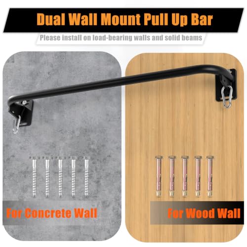 Black Wall Mounted Pull Up Bar with Hanging Ab Straps, Home Gym Equipment