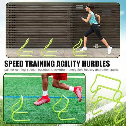 Seenelling 16 Pcs 12" Speed Agility Training Hurdles Large Size Detachable Agility Hurdles Hurdles Training Equipment Set for Athletes Soccer Basketball - color: Green