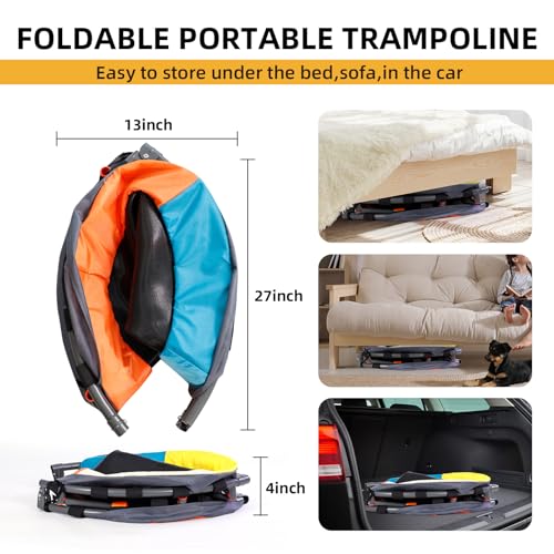 3FT Toddler Trampoline for Kids Ages 1-6, 36" Foldable Mini Trampoline with Adjustable Handle, Indoor/Outdoor Rebounder, Colorful Jumping Mat, Quiet Elastic Band, Safety No-Gap, Max Load 100 LBS