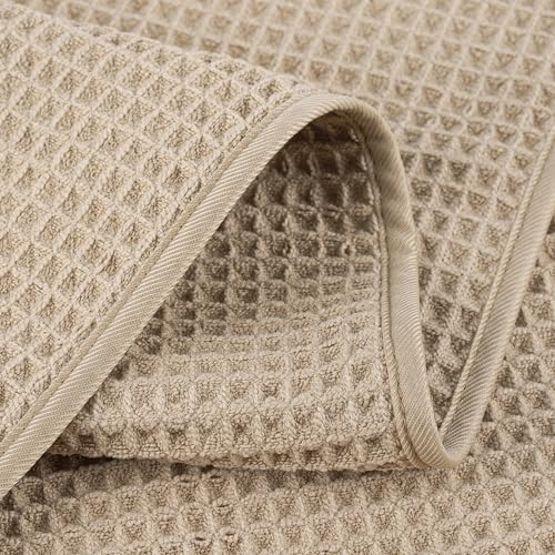 POLYTE 430 GSM Poly Blend Microfiber Quick Dry Waffle Hand Towel, 16x30 in - color: Beige