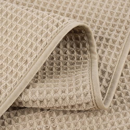 POLYTE 430 GSM Poly Blend Microfiber Quick Dry Waffle Hand Towel, 16x30 in - color: Beige