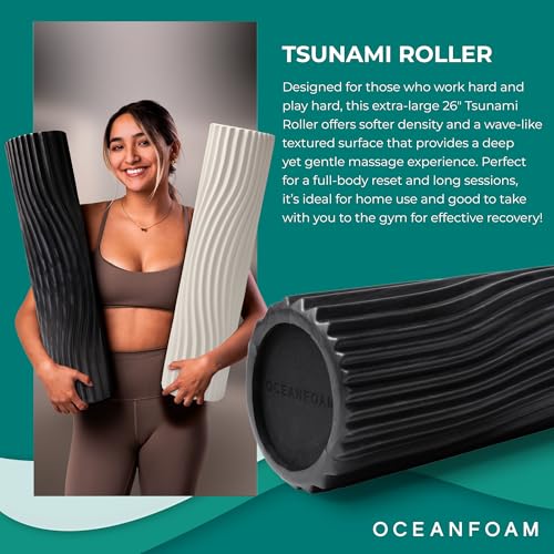 Tsunami Roller (Black & Charcoal Marbled) - Extra-Large, 26" x 5.9" - Soft, Textured Foam Roller for Physical Therapy, Back Pain, Exercise & Stretching - Yoga, Athletics, & Wellness