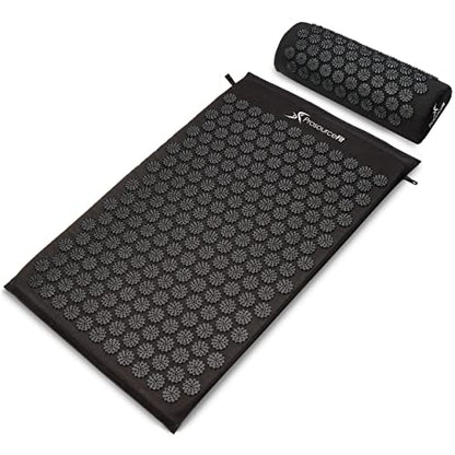 ProsourceFit Acupressure Mat and Pillow Set for Back/Neck Pain Relief and Muscle Relaxation - color: Black/Black, size: Large