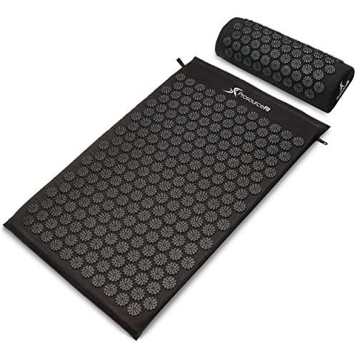 ProsourceFit Acupressure Mat and Pillow Set for Back/Neck Pain Relief and Muscle Relaxation - color: Black/Black, size: Large