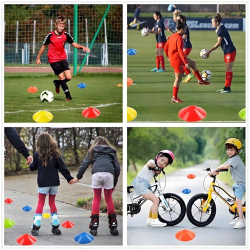 Soccer Cones (Set of 50), Agility Training Disc Cone with Carry Bag and Holder for Drilling Football Basketball Sports Field Markers,