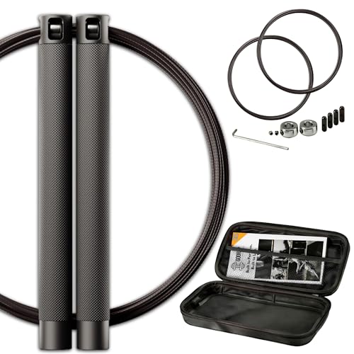 GODROP Jump Rope - Adjustable Speed Jump Rope - 2x Steel Coated Ropes, Carrying Case - Aluminum Anti Slip Handles with Double Ball Bearings for Double Unders, CrossFit, Boxing & Home Workout for Men & Women
