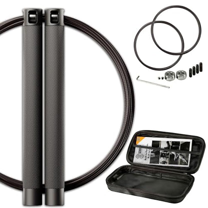 GODROP Jump Rope - Adjustable Speed Jump Rope - 2x Steel Coated Ropes, Carrying Case - Aluminum Anti Slip Handles with Double Ball Bearings for Double Unders, CrossFit, Boxing & Home Workout for Men & Women