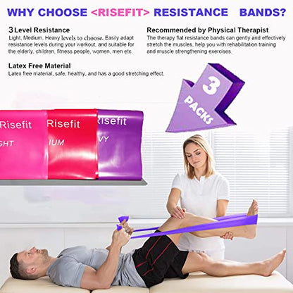Therapy Flat Resistance Bands Set, Latex Free Flat Elastic Exercise Stretch Bands for Stretching, Flexibility, Pilates, Yoga, Ballet, Gymnastics, Rehab, Workout, Pink, Purple, Blue (3 Pack, 5 FT long) - color: Gradient Pink