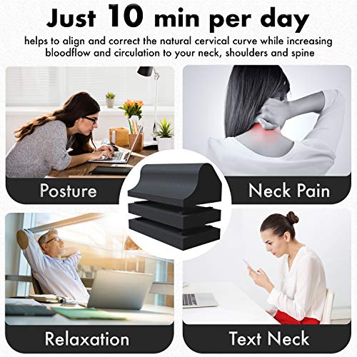 Cervical Traction Orthotic Chiropractic Neck Alignment Device for Spinal Curve Tension Stretching Forward Head Posture Pain Relief and Physical Therapy (Black)