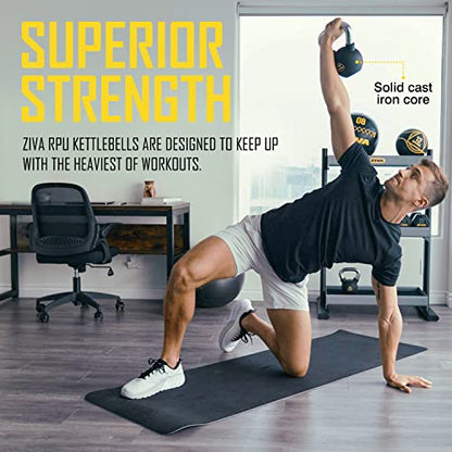 ZIVA Premium Kettlebell – Commercial Grade Rubber Urethane Coated Free Weights for Strength, Conditioning, Home Gym Workouts – Alloy Steel Grip – Available 5–50 lbs