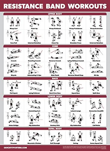 Palace Learning 4 Pack - Resistance Bands Workout Posters Volume 1, 2 & 3 + Stretching Exercise Chart (Laminated, 18" x 24")