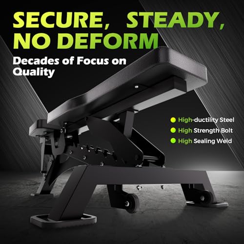 BODYRHYTHM Commercial-grade Weighted Bench, 1300LBS Weight Capacity Strength Training Bench, Heavy-duty Adjustable Workout Bench for Garage and Home Gym Workouts, Weight Lifting, and Bench Press. - color: Black