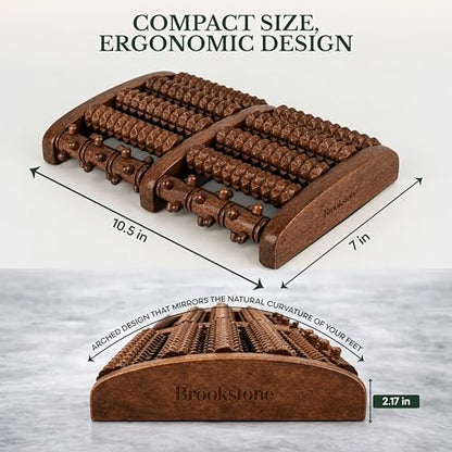 Brookstone Foot Massager Roller Plantar Fasciitis Pain Relief - Wooden Under Desk Feet Massage - Dual Manual Heel Massagers - Wood Rolling Acupressure Tool with Reflexology Guide - Gift for Men, Women