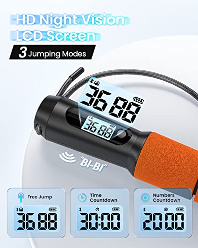 RENPHO Smart Jump Rope with Counter, App Data Tracking, LCD Display - color: Orange