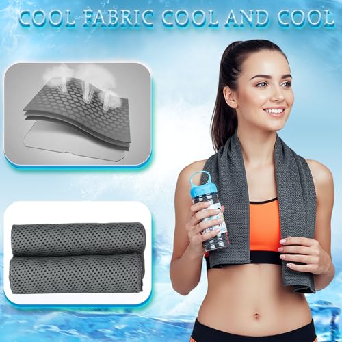 Honoson 10 Pcs Cooling Towels with Bottle, 47 x 12 in, Dark Gray - color: Dark Gray