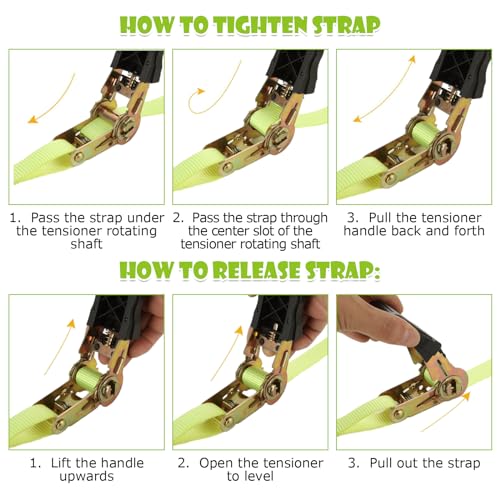 4 Pcs 1 Inch Ratchet Straps Heavy Duty 20ft Tie Down Straps Ratchet with Hooks, 2645 LBS Break Strength, Cargo Ratcheting Straps for Motorcycle Straps Tie Downs, Trucks, Yellow - color: Yellow