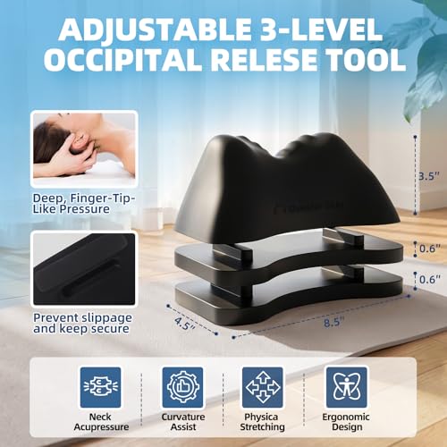 3-Level Occipital Release Tool for TMJ Relief & Pivotal Therapy - Neck Stretcher Pillow with Non-Slip Base, Height Adjustable Cervical Traction for Neck, Shoulder and Back