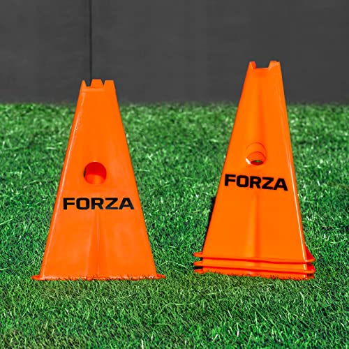 FORZA Pro 12in Tri Marker Cones - Set of 4 or 8 with Optional Rubber Bases for Pro-Grade Training - color: Fluro Orange, size: Pack of 4, style: Without Bases