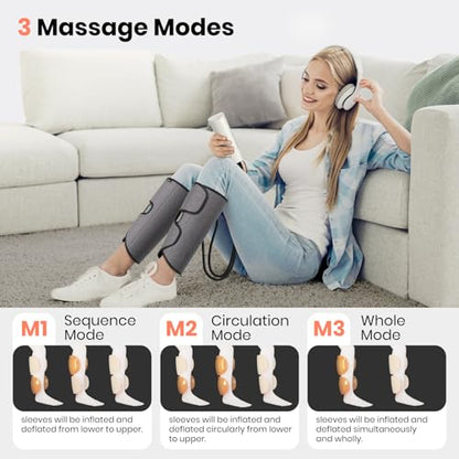Leg Compression Massager for Circulation and Pain Relief Fsa, Air Compression Calf Massager with 3 Modes 3 Intensities 2 Timing, for Restless Legs Syndrome Relief, Wellness Gift for Mom Dad