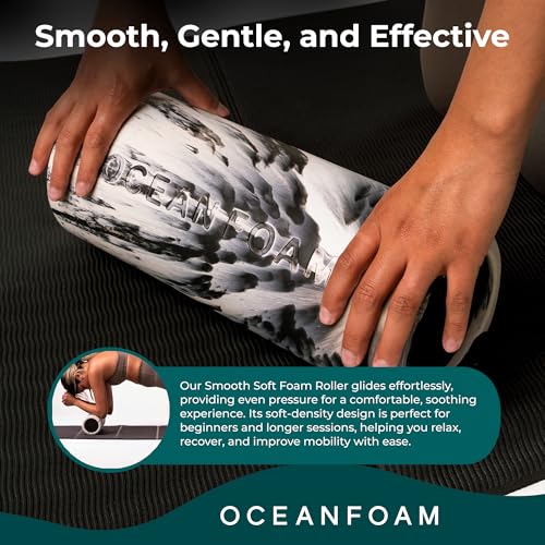 Smooth Soft Foam Roller (Black Marbled) - Beginner, Travel Sized Low Density Foam Roller for Home & Gym, Physical Therapy, Back Pain, & Exercise - Yoga & Athletics (12.5" x 5")