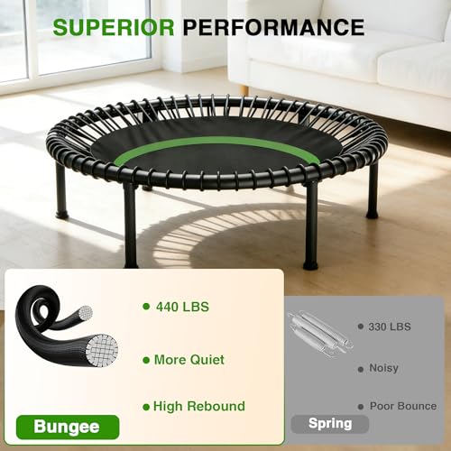 40" Mini Rebounder Trampoline for Adults with Handle, Foldable Mini Trampoline with Bungees, Adjustable Foam Handle, Stable & Quiet, Max Load 440lbs