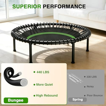 40" Mini Rebounder Trampoline for Adults with Handle, Foldable Mini Trampoline with Bungees, Adjustable Foam Handle, Stable & Quiet, Max Load 440lbs