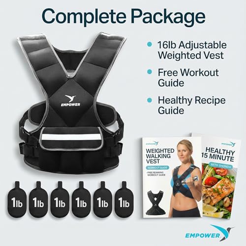 EMPOWER Weighted Vest for Women with Reflective Strips – Fixed 8lbs, Adjustable 4-10lbs (4 in1) or Adjustable10-16lbs (4 in 1), Strengthen Muscles, Boost Bone Health, and Burn More Calories for Workout - Rucking Vest - style: 16lb adjustable weight vest