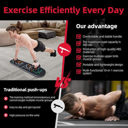 Foldable Push Up Board System 10-in-1 Multifunctional Push Up Bar for Full-Body Strength Training with Pushup Handles, Portable Home Gym Equipment Chest & Arm Muscle Builder for Men & Women