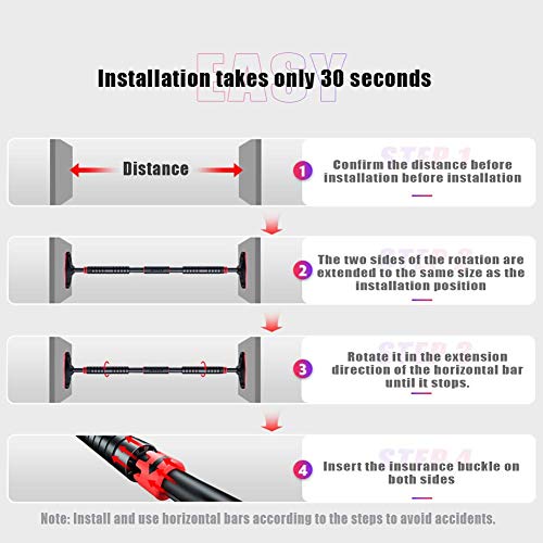 Pull Up Bar for Doorway, Chin Up Bar No Screw Installation Adjustable Dip Bars with Anti-Slip Mat & Locking Mechanism Heavy Duty Home Exercise Fitness Workout Strength Training