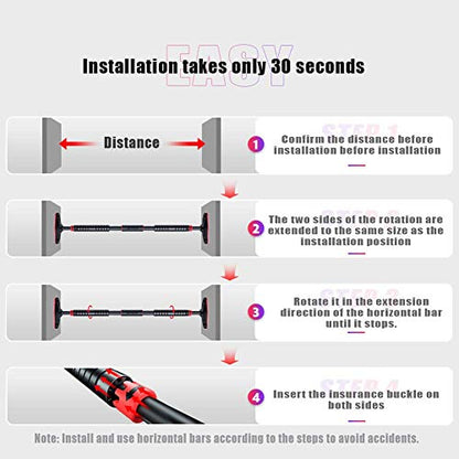 Pull Up Bar for Doorway, Chin Up Bar No Screw Installation Adjustable Dip Bars with Anti-Slip Mat & Locking Mechanism Heavy Duty Home Exercise Fitness Workout Strength Training