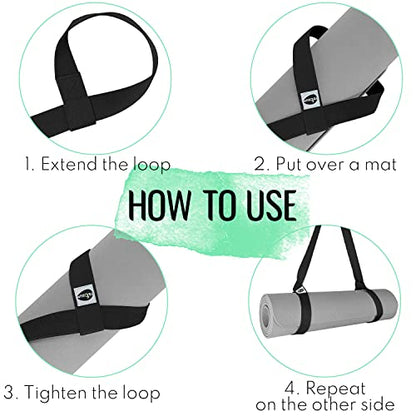 Yoga Mat Strap – 30+ Colors – Adjustable Mat Holder Sling Carrier for All Mats [Mat Not Included]