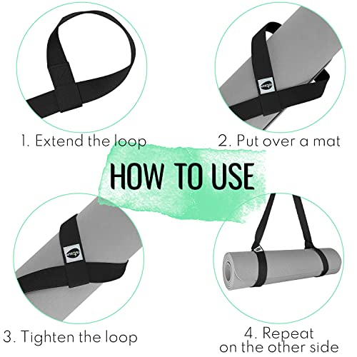 TECEUM Yoga Mat Strap – Extra Soft & Thick Cotton Carrier for All Mats - color: Black, size: 64 IN