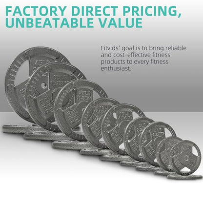 Fitvids Cast Iron Standard Weight Plates Including 5FT Standard Barbell with Star Locks, 45-Pound Set (35 Pounds Plates + 10 Pounds Barbell), Multiple Styles - style: Style #1