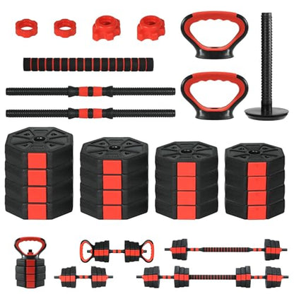 4-in-1 Dumbbell Set, 66/88Lbs Adjustable Free Weight Set with Connector, Use As Kettlebells, Barbell, Push Up Stand, Multi-Purpose Fitness Equipment for Home Gym, Suitable for Men and Women