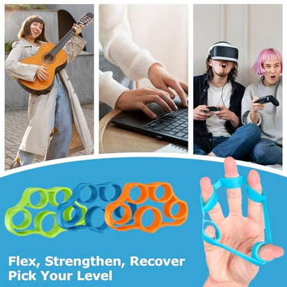 Hand Grip Strengthener Rings, Finger Strengthener Resistance Bands for Guitar/Piano Exercising, Climbing, Arthritis Therapy, Set of 3 Resistance Levels (6 PCS)